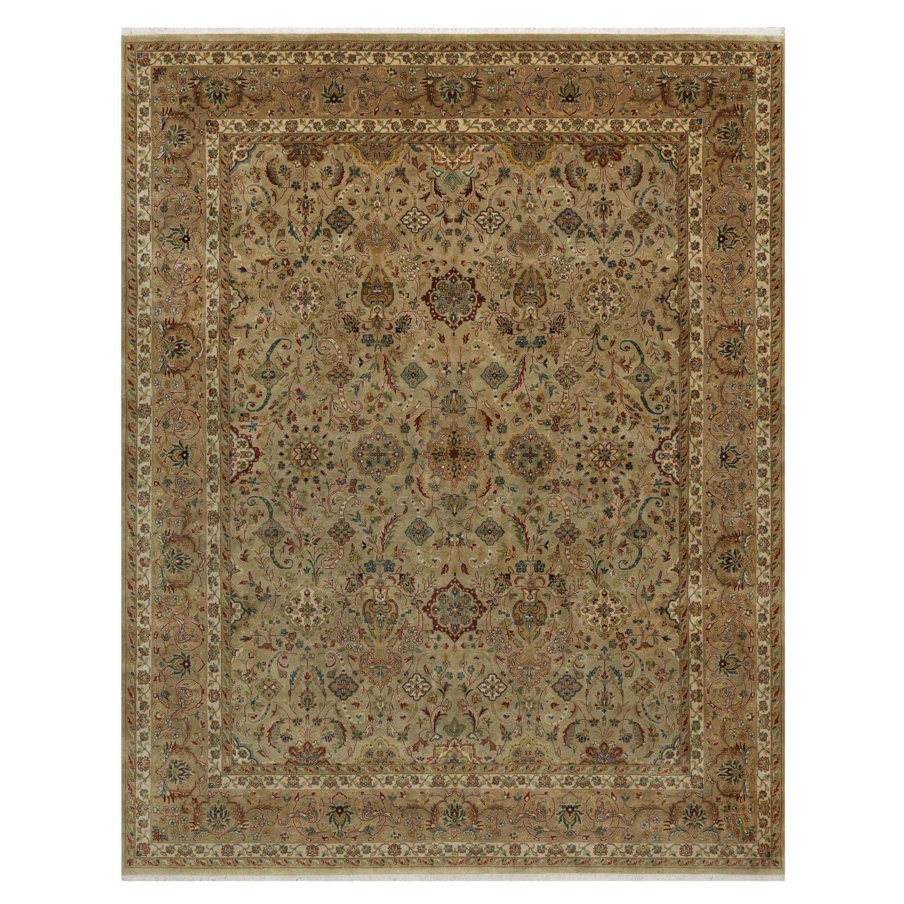 8'x10' Ecru Brown Kashan Design 300 KPSI New Zealand Wool Hand Knotted Rug