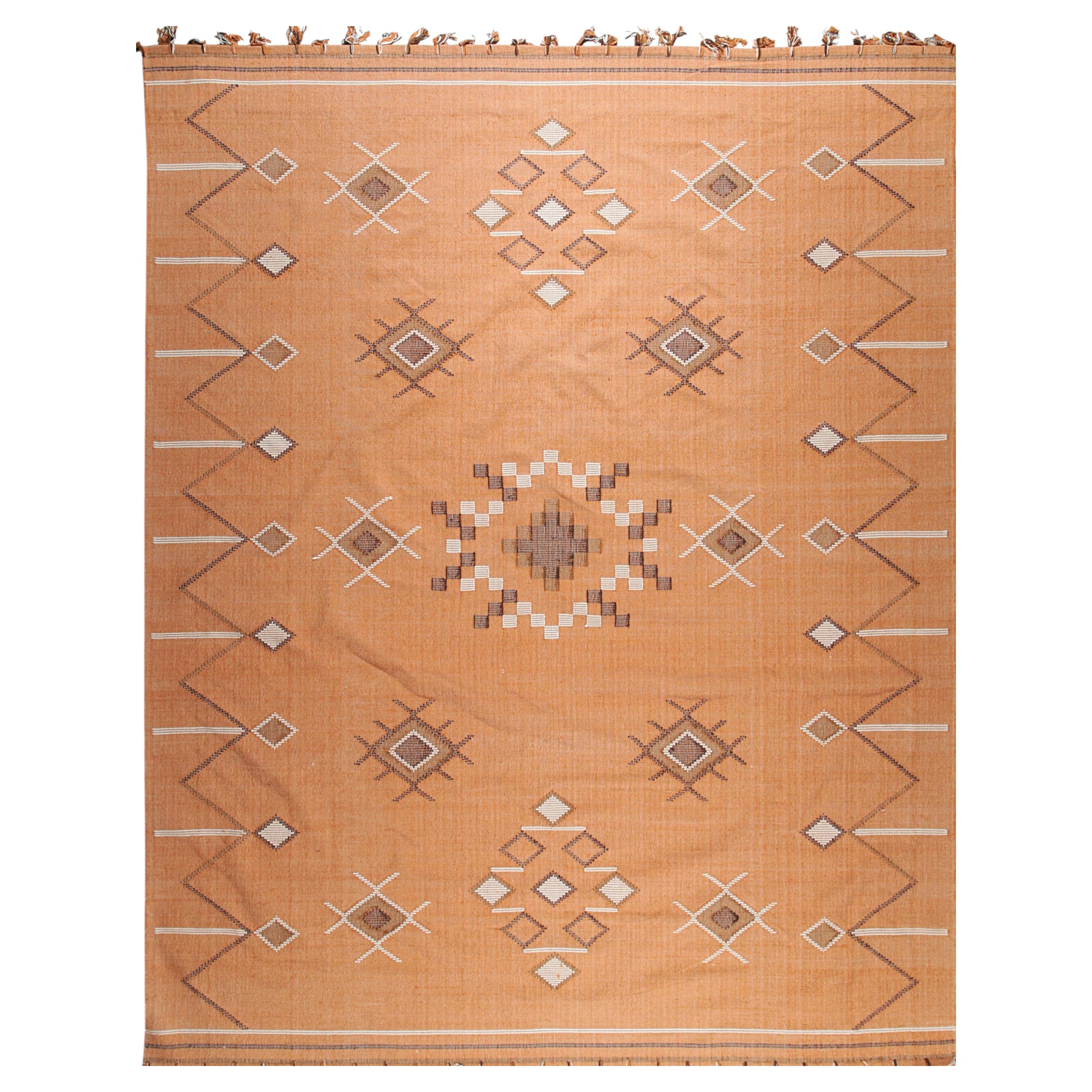 8x10 Fiona Penelope Coral Kilim Geometric Modern Flatweave Wool Carpet Rug