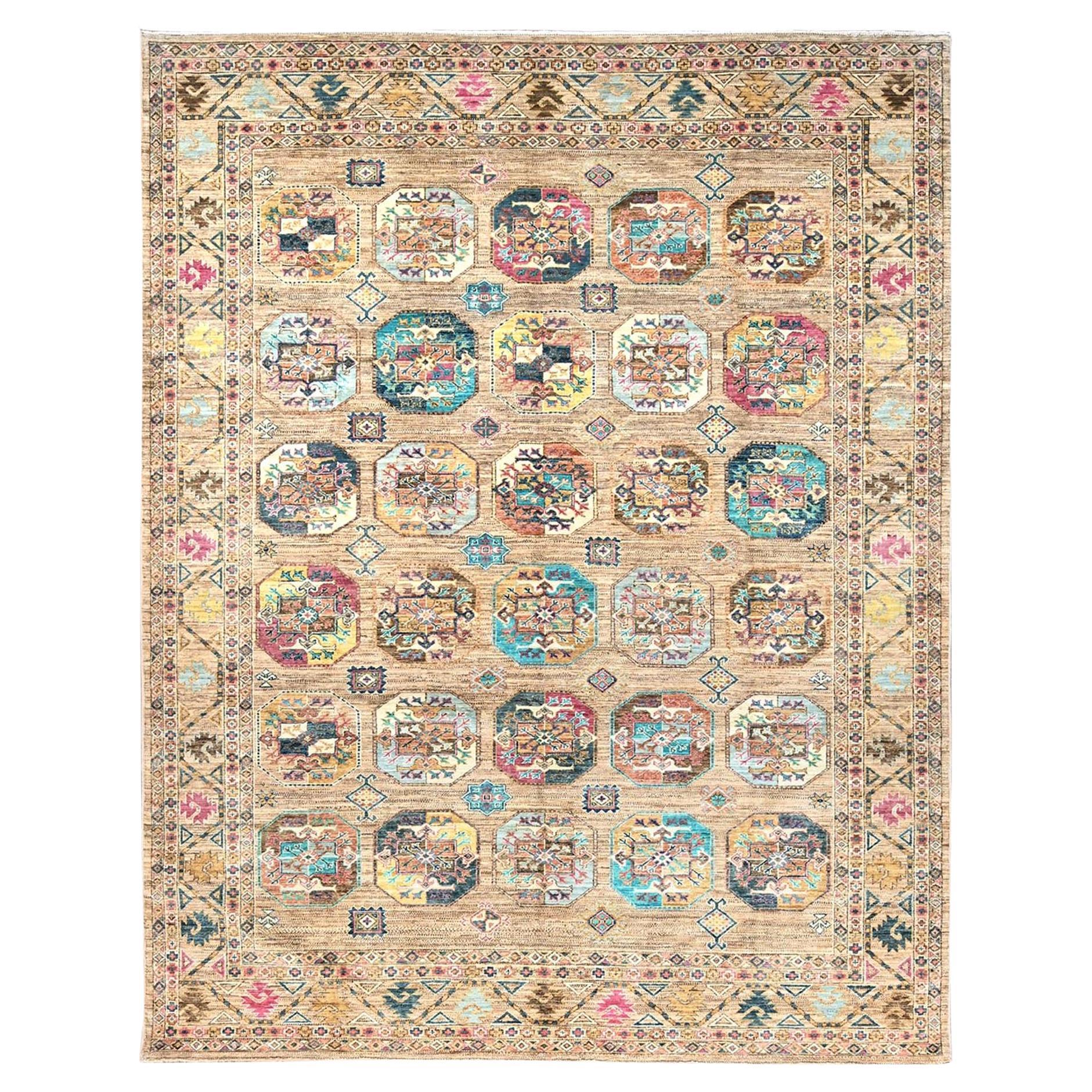 8'x10' Brennholz Braun Weiche Wolle Afghan Ersari Design Handgeknüpfter Teppich