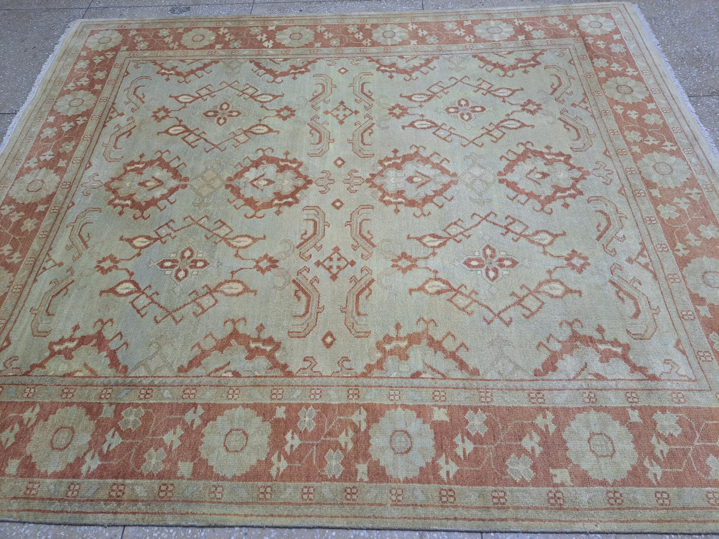 8x10 Ft 100% Wolle Oushak Stil Teppich. Handgeknüpfter Teppich. Kundenspezifische Optionen verfügbar (Indisch) im Angebot