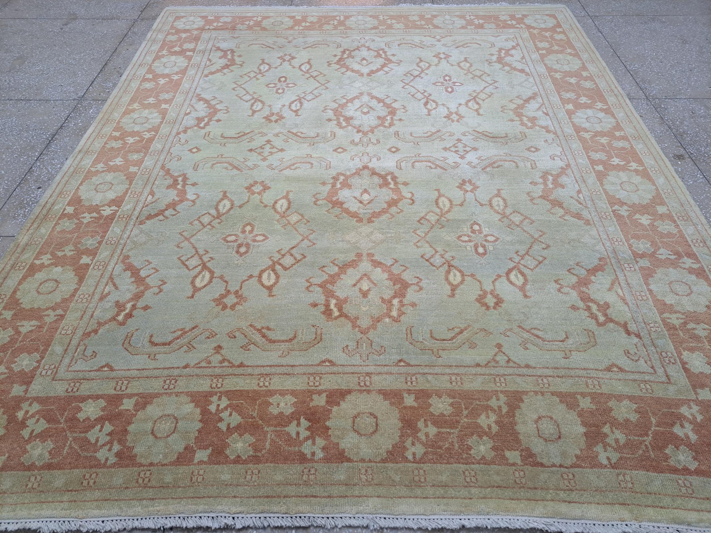 8x10 Ft 100% Wolle Oushak Stil Teppich. Handgeknüpfter Teppich. Kundenspezifische Optionen verfügbar im Angebot 1