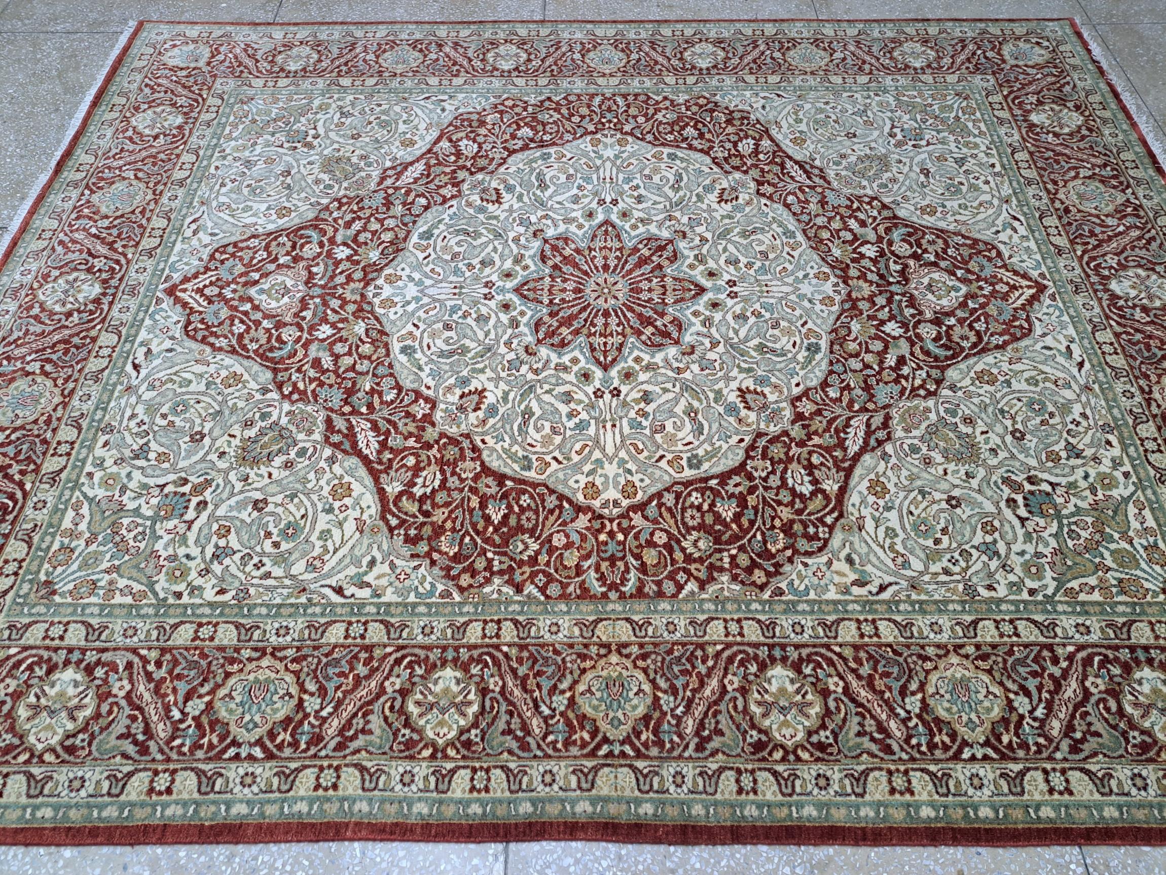 Annodato a mano 8x10 Ft Tappeto in lana Heriz Design del XVIII secolo. Tappeto per aree in stile antico fatto a mano in vendita