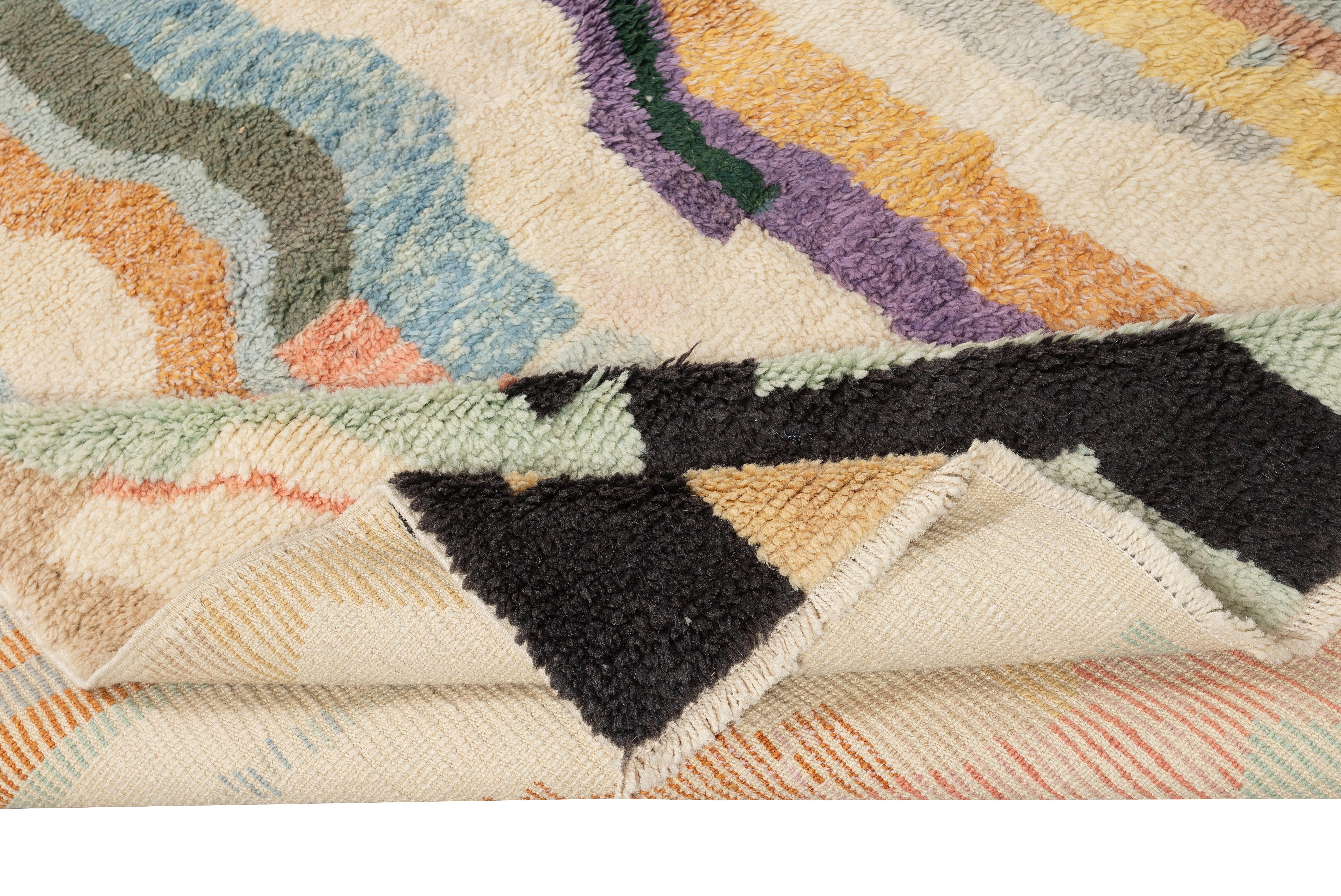 Abstrakter handgeknüpfter Tulu-Teppich 8x10 Ft. Multicolor-Wollteppich für das Wohnzimmer (Türkisch) im Angebot