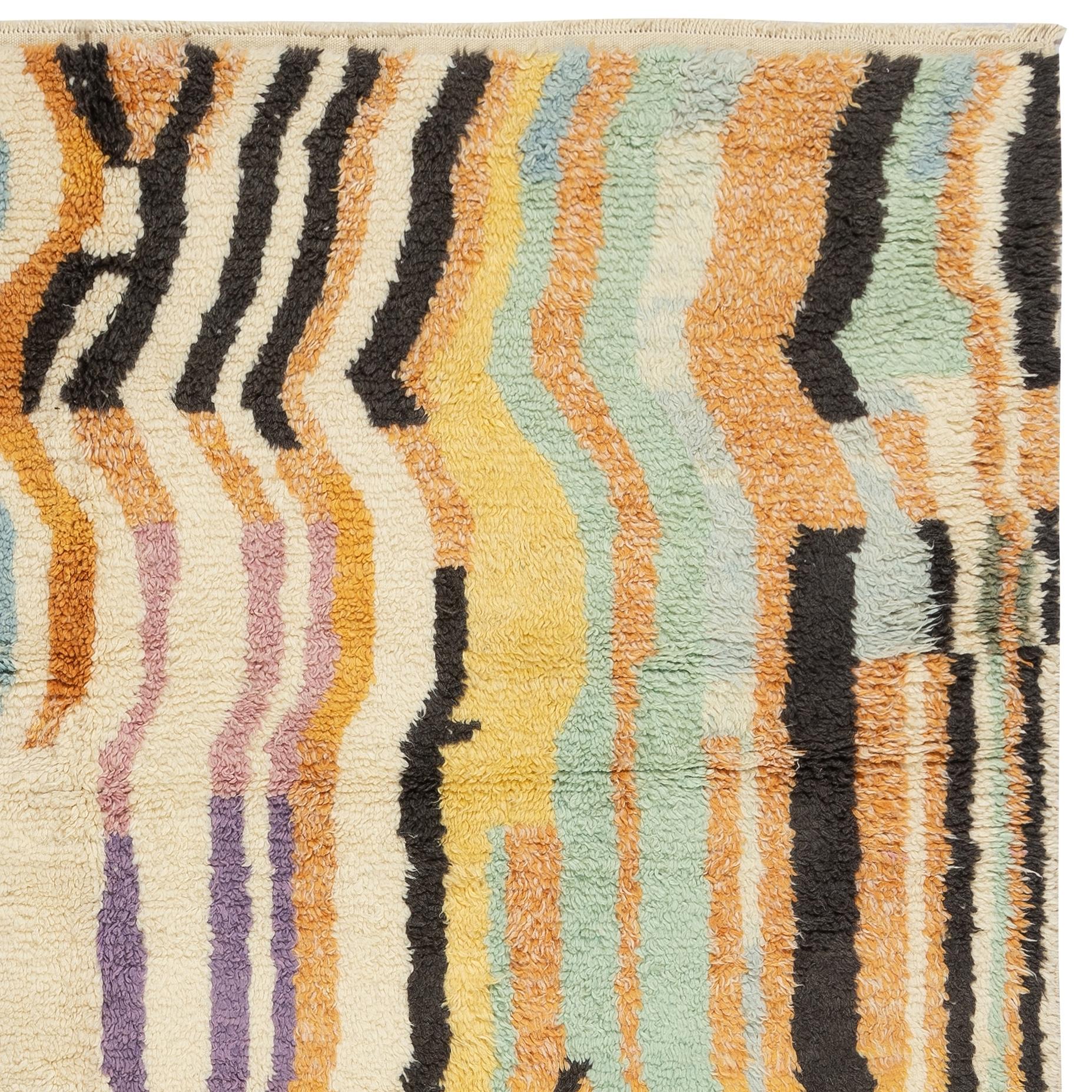 Abstrakter handgeknüpfter Tulu-Teppich 8x10 Ft. Multicolor-Wollteppich für das Wohnzimmer (21. Jahrhundert und zeitgenössisch) im Angebot