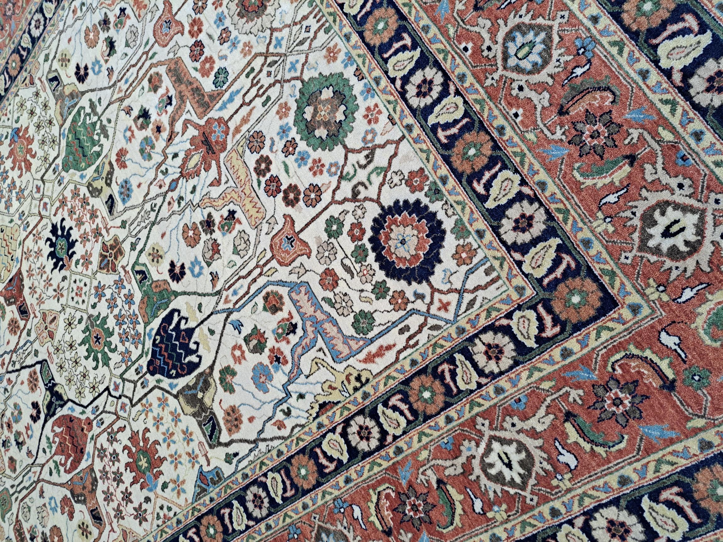Indiano 8x10 Ft Antique Heriz Inpired Hand-knotted New Rugs. Tutta lana. Tappeto in stile Heriz in vendita