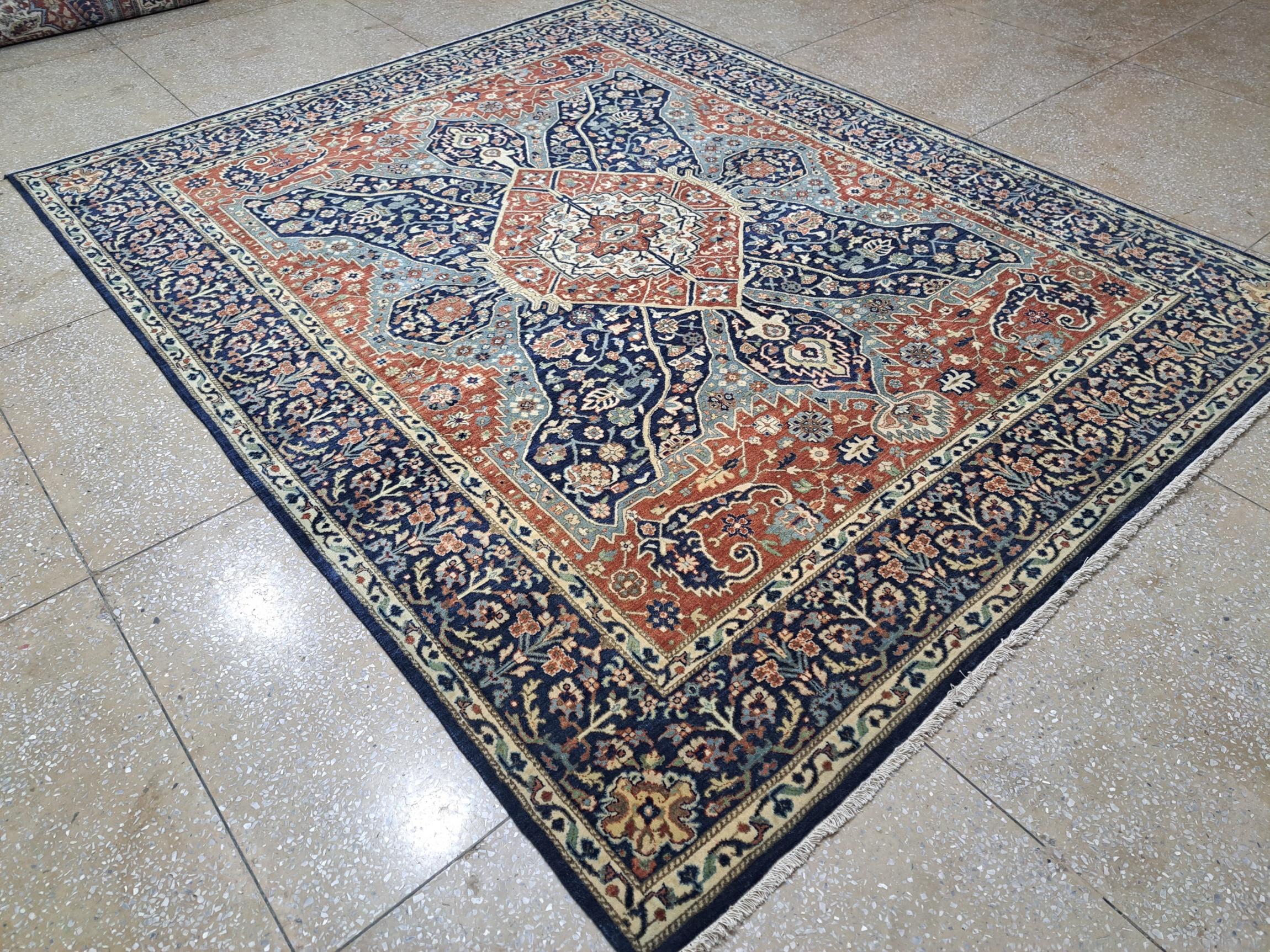 Indien 8x10 Ft Antique Heriz Inpired Tapis noué à la main New Rug. Tous les Wool. Tapis de style Heriz en vente