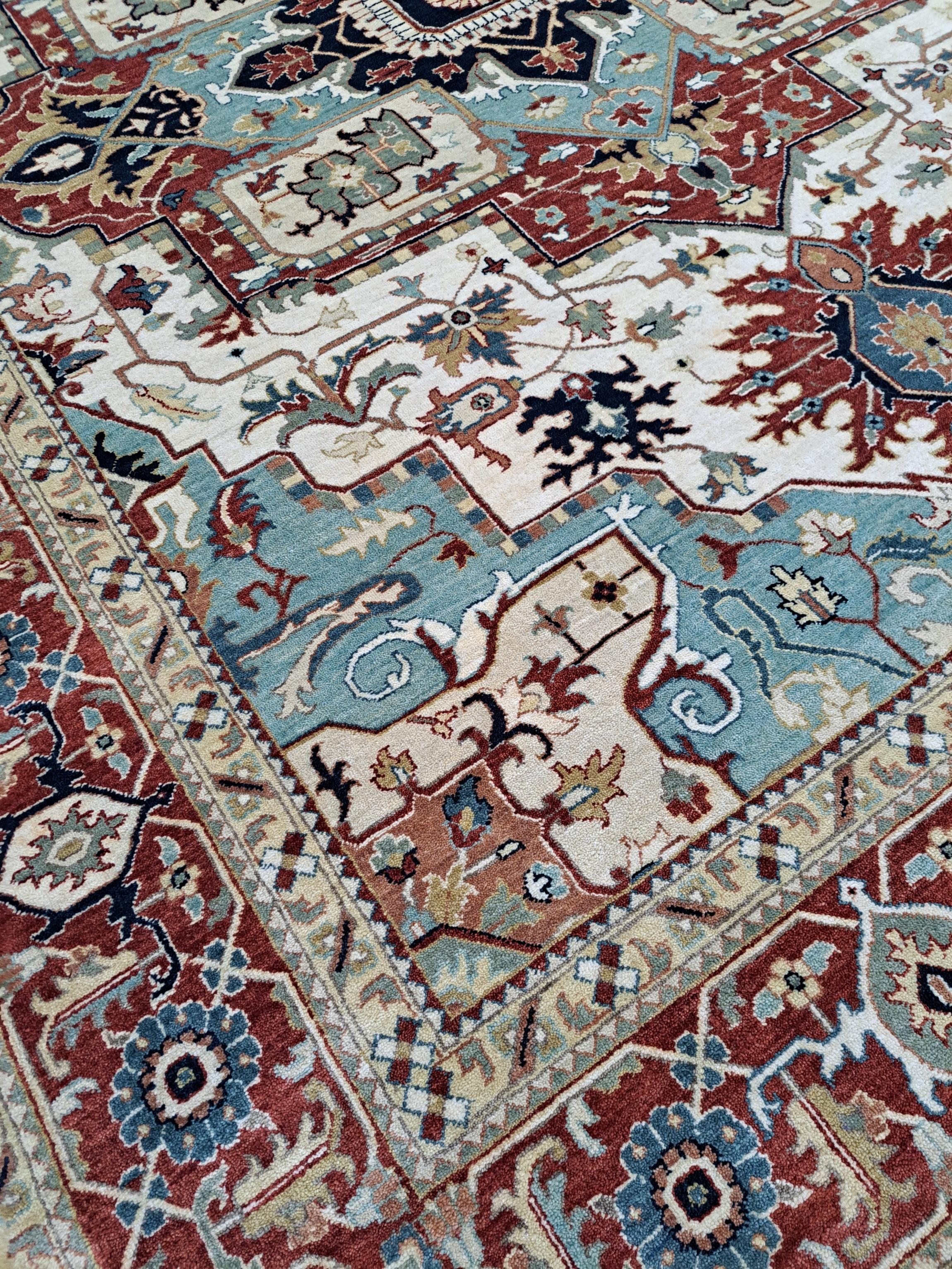 8x10 Pies Antiguo Heriz Inpirado Anudado a Mano Nueva Alfombra De Lana Indio en venta