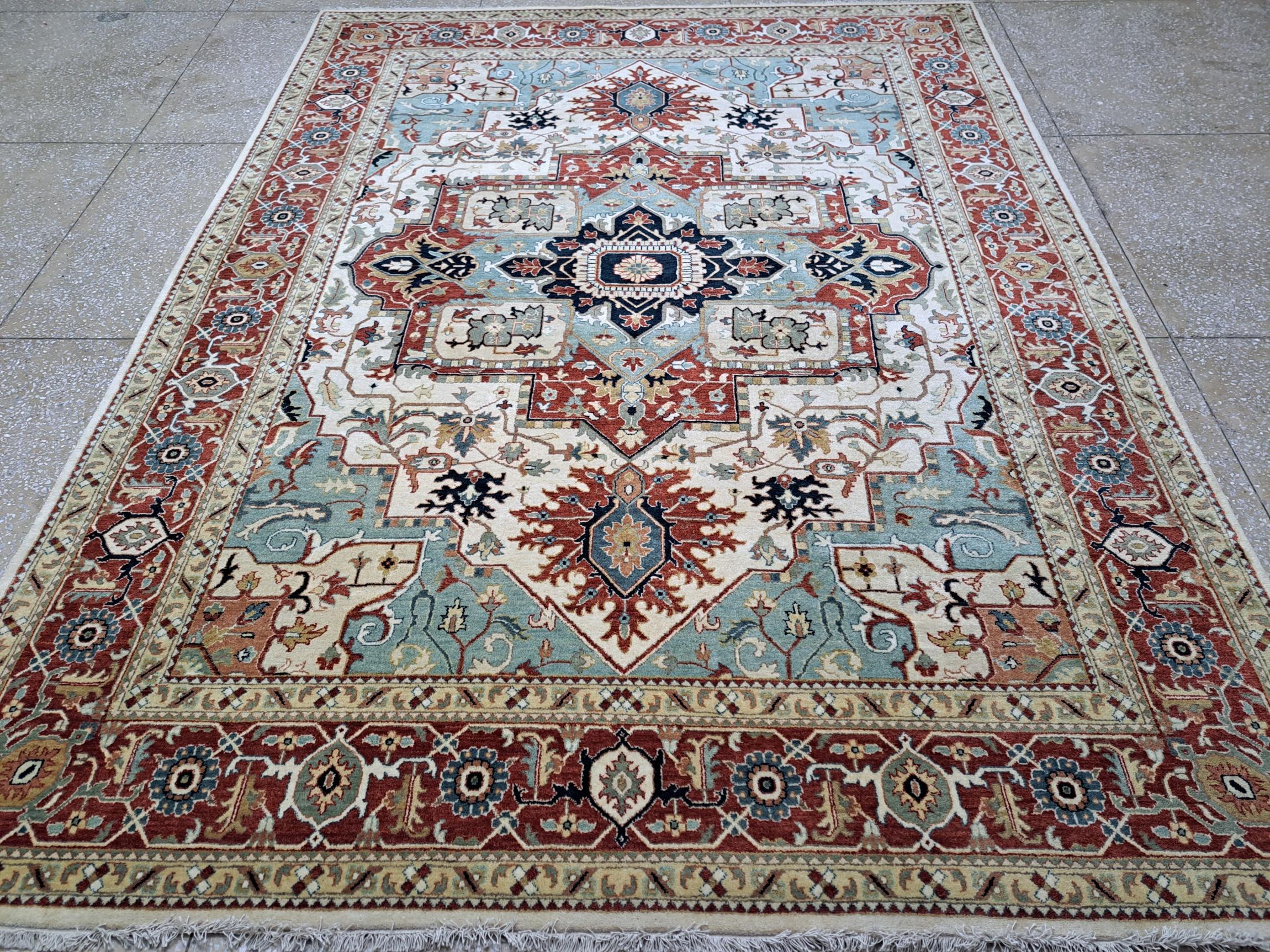 8x10 Pies Antiguo Heriz Inpirado Anudado a Mano Nueva Alfombra De Lana en Nuevo estado para la venta en Spring Valley, NY