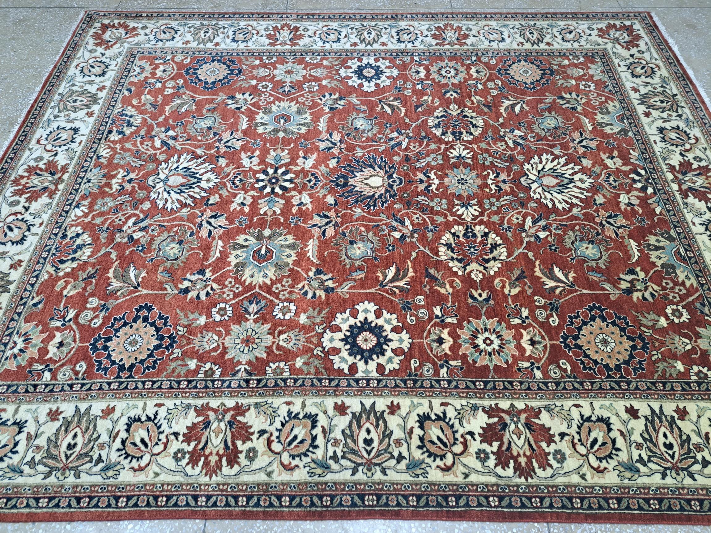 Annodato a mano 8x10 Ft Nuovissimo tappeto annodato a mano con disegno Heriz antico. 100% lana in vendita