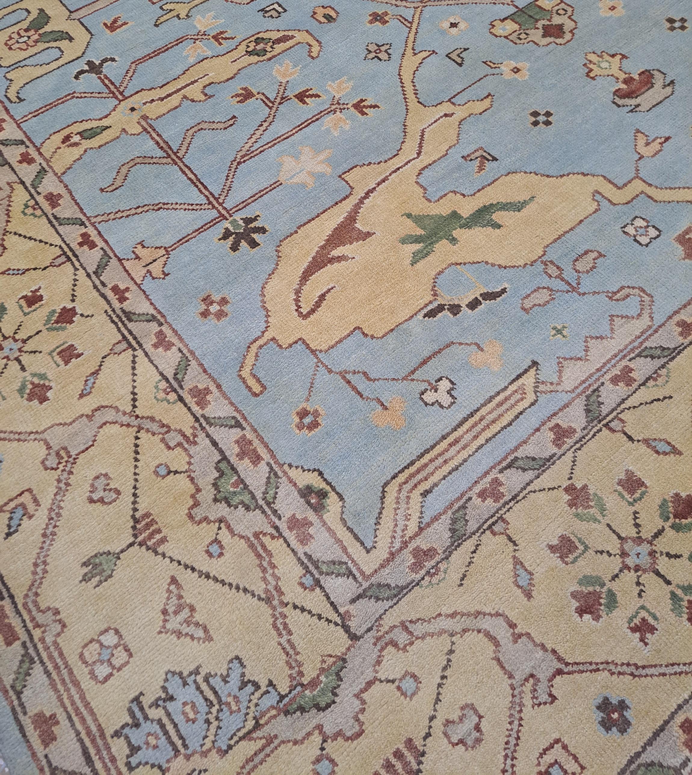 Indiano Tappeto in stile Oushak fatto a mano e nuovo di zecca. 100% lana. Tappeto annodato a mano in vendita