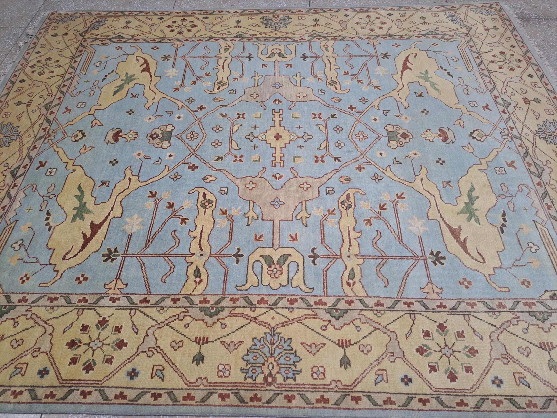 Annodato a mano Tappeto in stile Oushak fatto a mano e nuovo di zecca. 100% lana. Tappeto annodato a mano in vendita