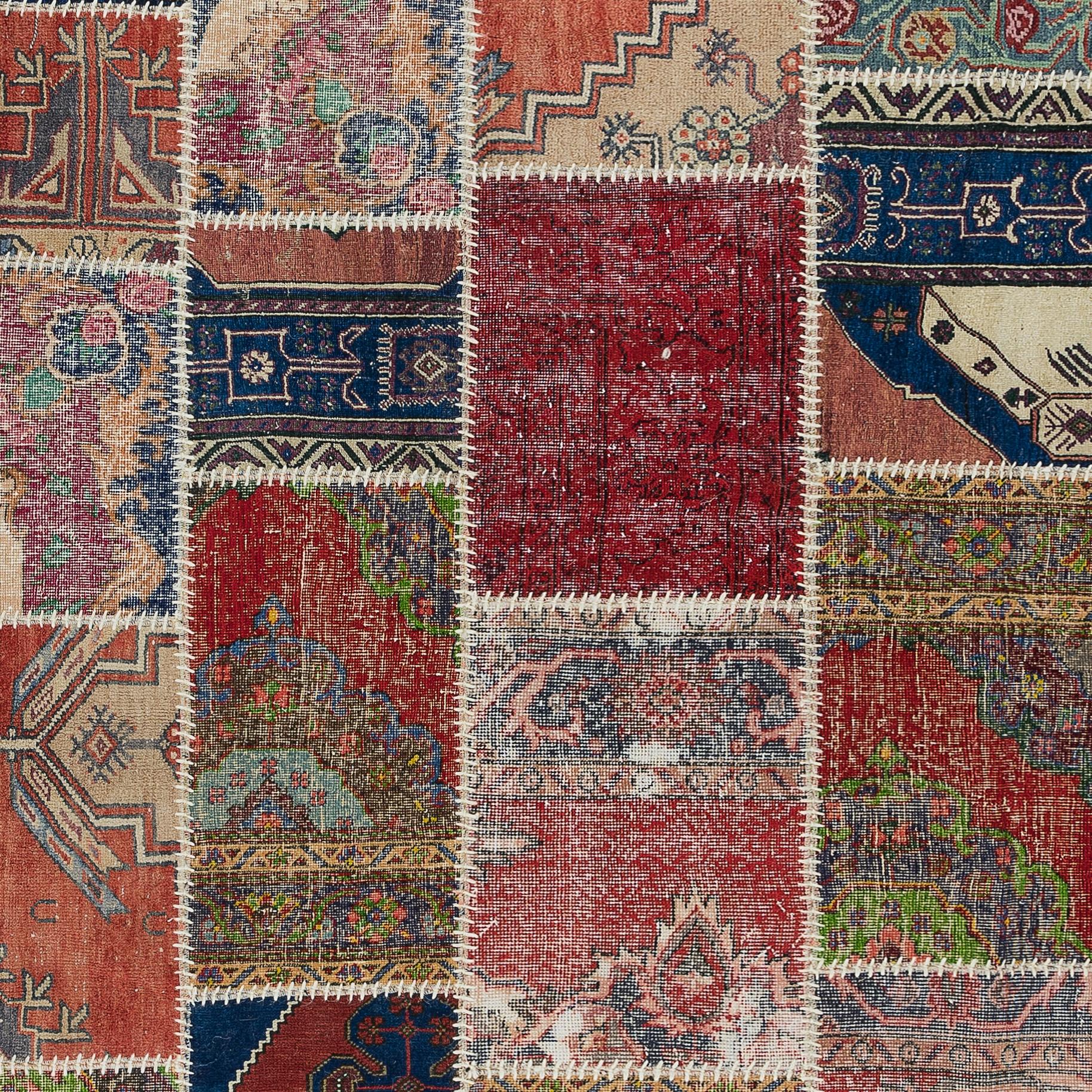 Hand-Woven 8x10 Ft Contemporary Handmade Turkish Patchwork Rug Made from Vintage Carpets For Sale