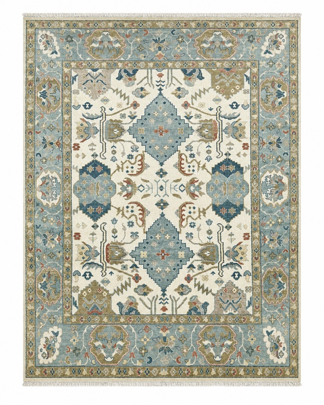 8x10 ft Contemporary Handmade Wool Area Rug, Ivory and Blue Floral Design Carpet