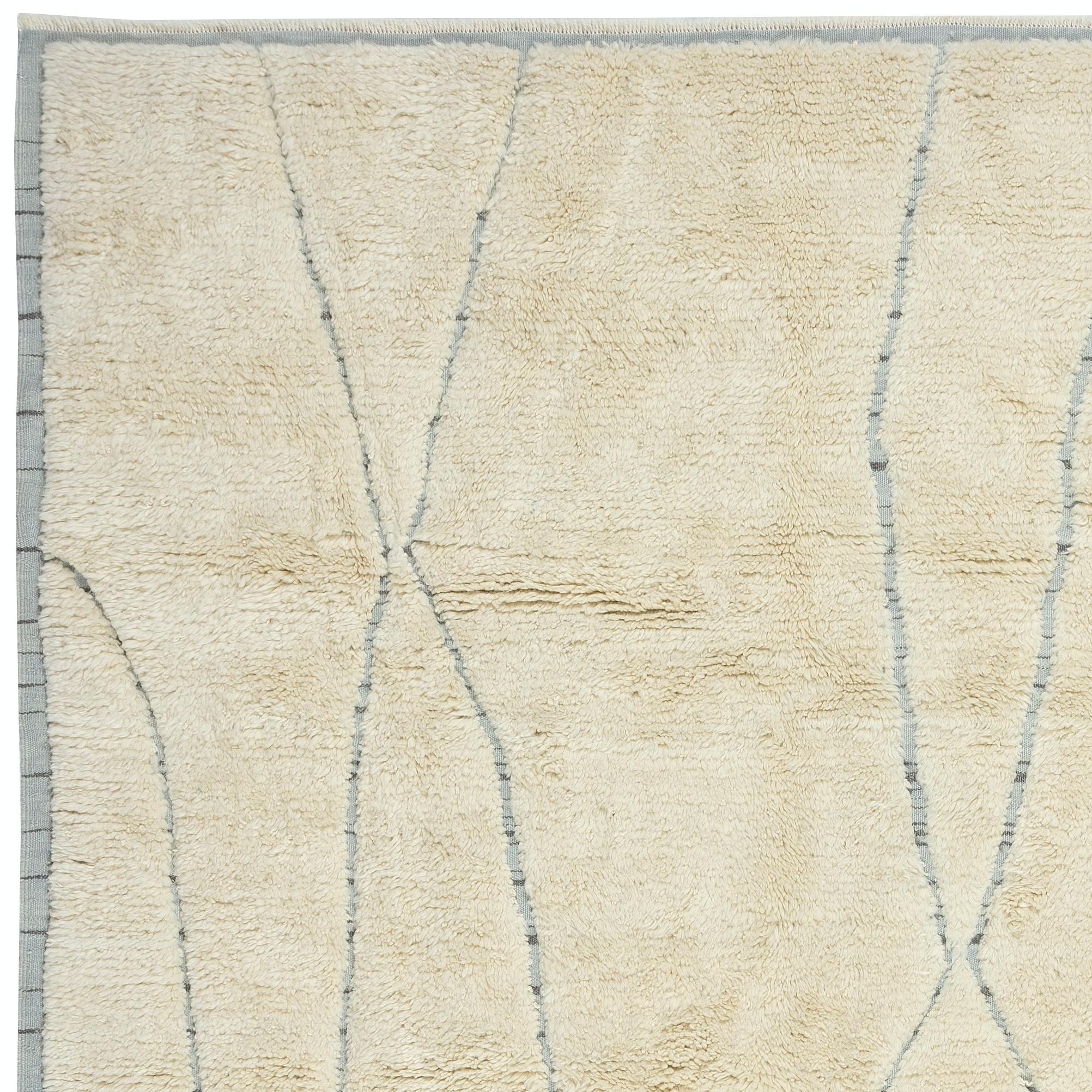 Turkish 8x10 Ft Contemporary Moroccan Style Rug. Natural Wool. Custom Options Available For Sale