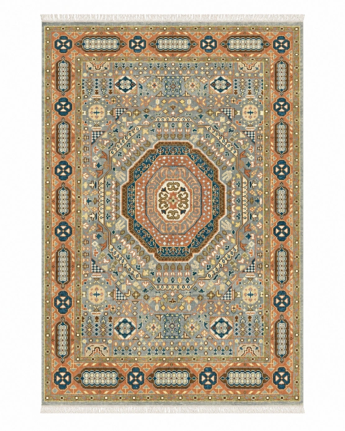 8x10 ft Decorative Hand-Knotted Wool Area Rug with Geometric Medallion Design