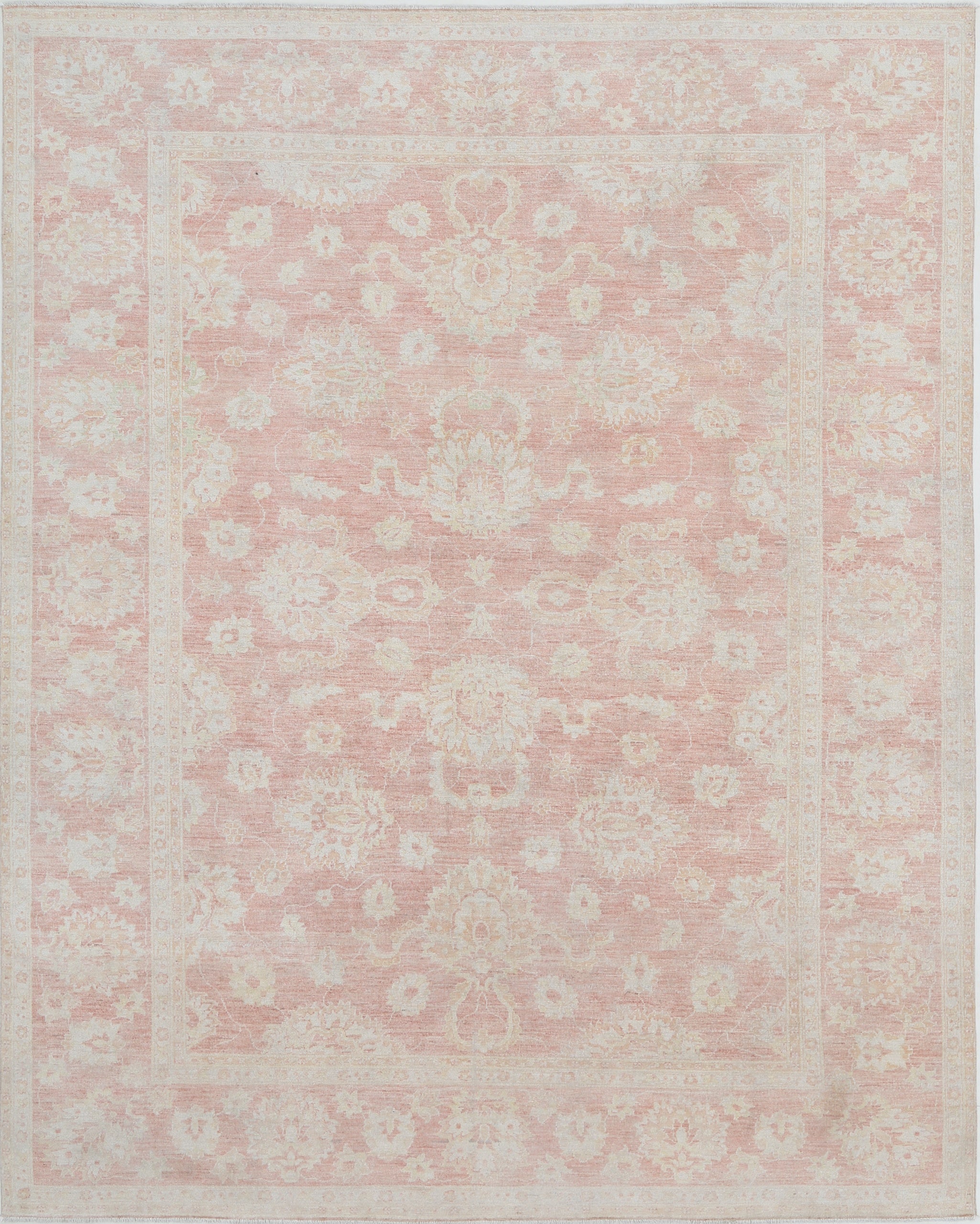 Tappeto 8x10 ft annodato a mano color avorio e blu. Tappeto dal design floreale per il Living in Designs