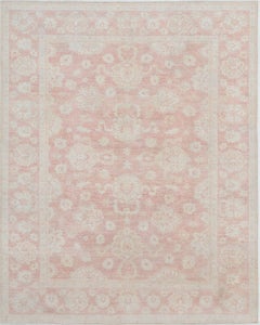8x10 ft Hand Knotted Blush and Ivory Rug. Floral Design Carpet for Living Room