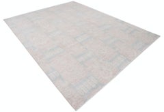 8x10 ft Hand Knotted Blush, Light Blue Geometric Area Rug for Living Room