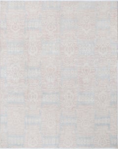 8x10 ft Hand Knotted Blush, Light Blue Geometric Area Rug for Living Room