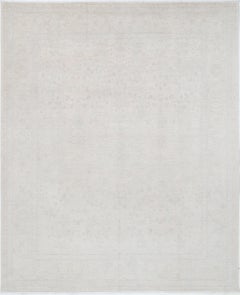 8x10 ft Hand Knotted Large Area Rug for Living Room. Beige Wool Carpet