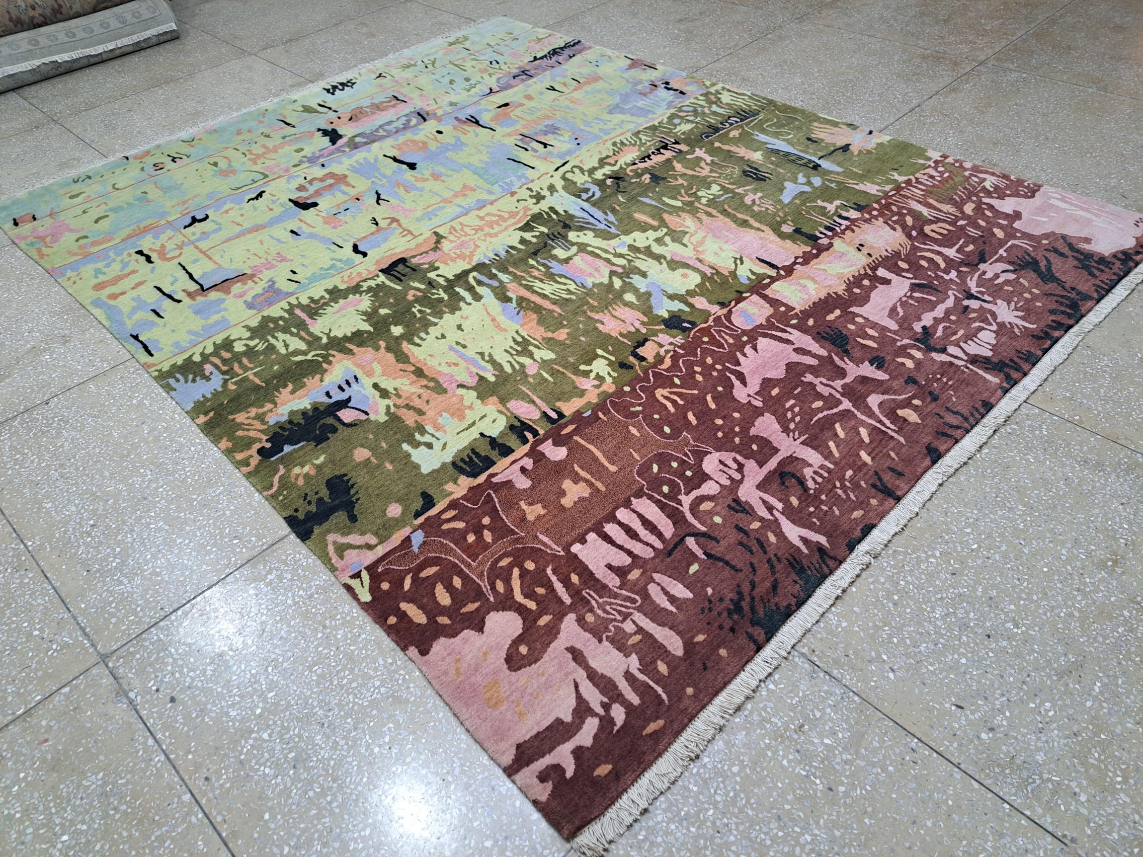 Moderno Tappeto nepalese annodato a mano 8x10 Ft. 100% lana e seta. Tappeto nuovo di zecca in vendita