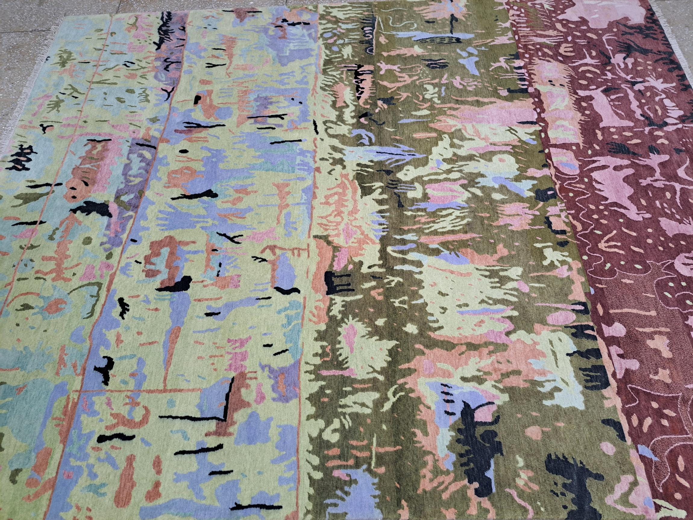 Annodato a mano Tappeto nepalese annodato a mano 8x10 Ft. 100% lana e seta. Tappeto nuovo di zecca in vendita