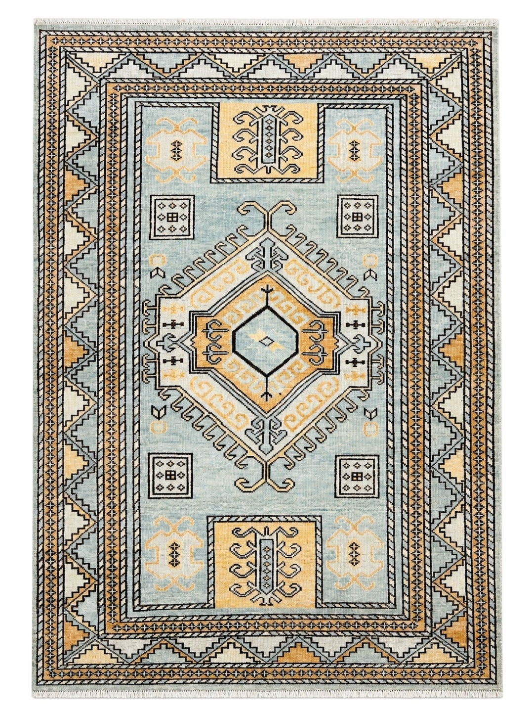 8x10 ft Hand-knotted Oushak Wool Area Rug with Geometric Medallion Design For Sale