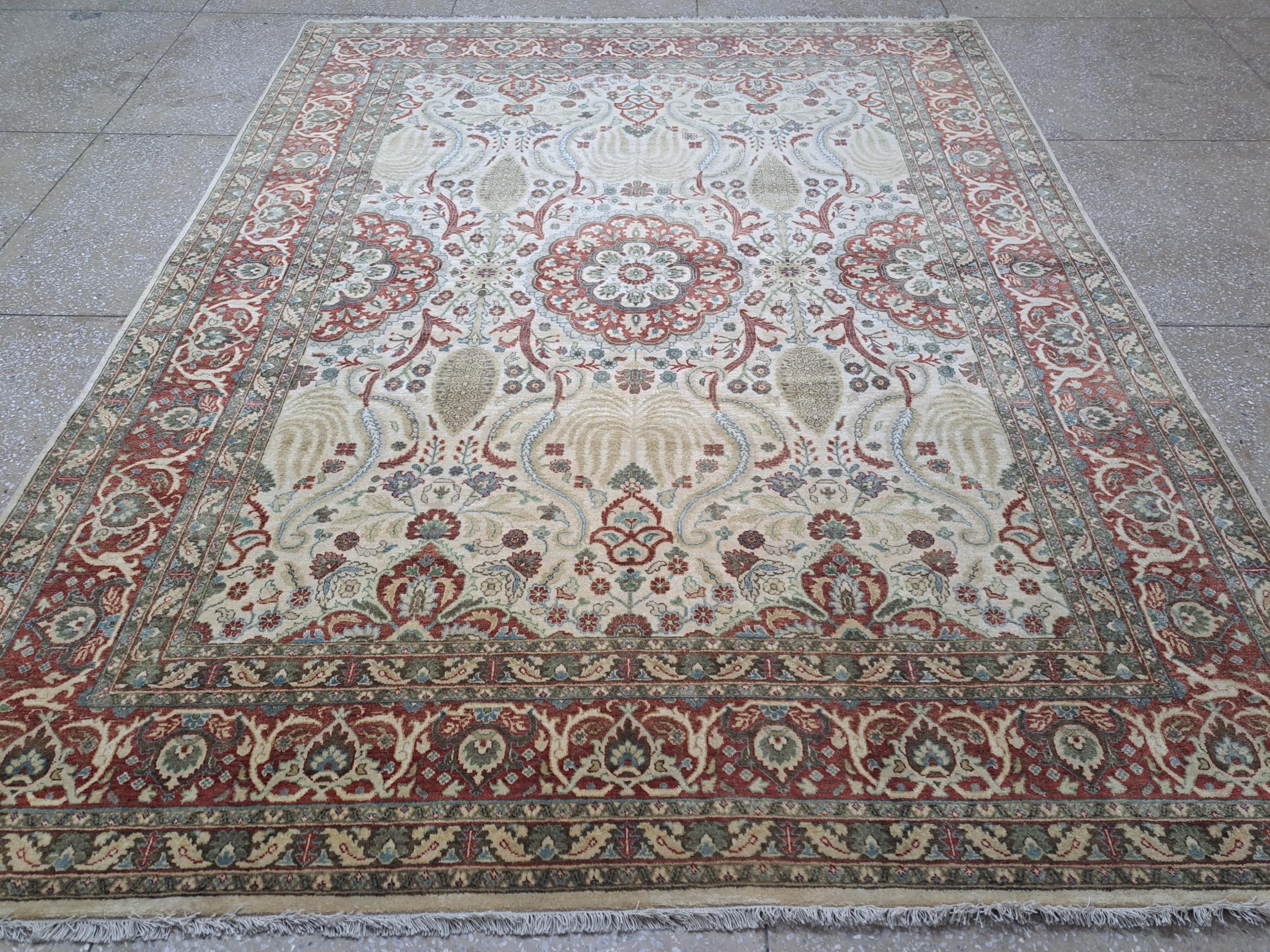 8x10 Ft Handgeknüpfter Teppich. 100% Wolle. Antiker Heriz inspirierter Design-Teppich im Angebot 1