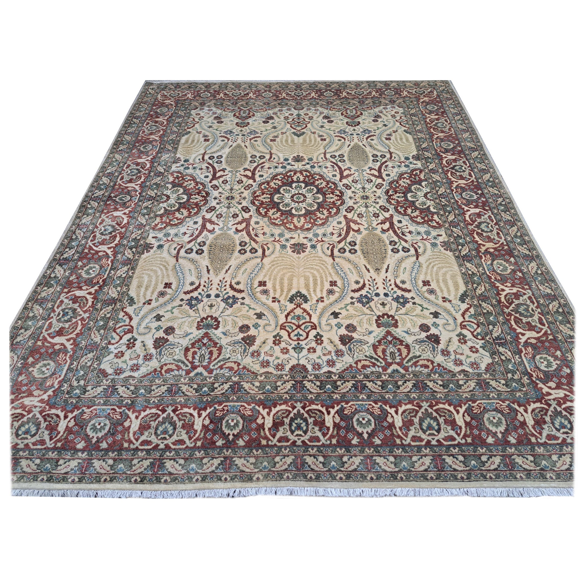 8x10 Ft Handgeknüpfter Teppich. 100% Wolle. Antiker Heriz inspirierter Design-Teppich