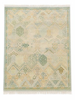 8x10 ft Hand-Knotted Wool Area Rug, Oushak Ivory Sage Green Design Carpet