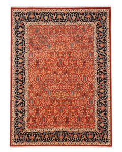 8x10 ft Handknotted Area Rug with Floral Design, Red Wool Carpet for Living Room