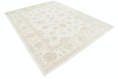 8x10 ft Handknotted Beige Wool Oushak Large Area Rug with All-Over Floral Design