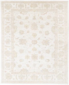8x10 ft Handknotted Beige Wool Oushak Large Area Rug with All-Over Floral Design