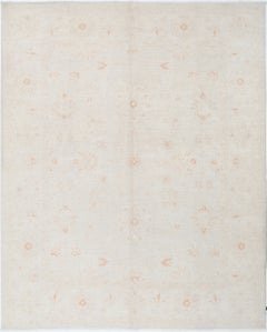 8x10 ft Handknotted Large Area Rug for Living Room. Decorative Beige Wool Carpet