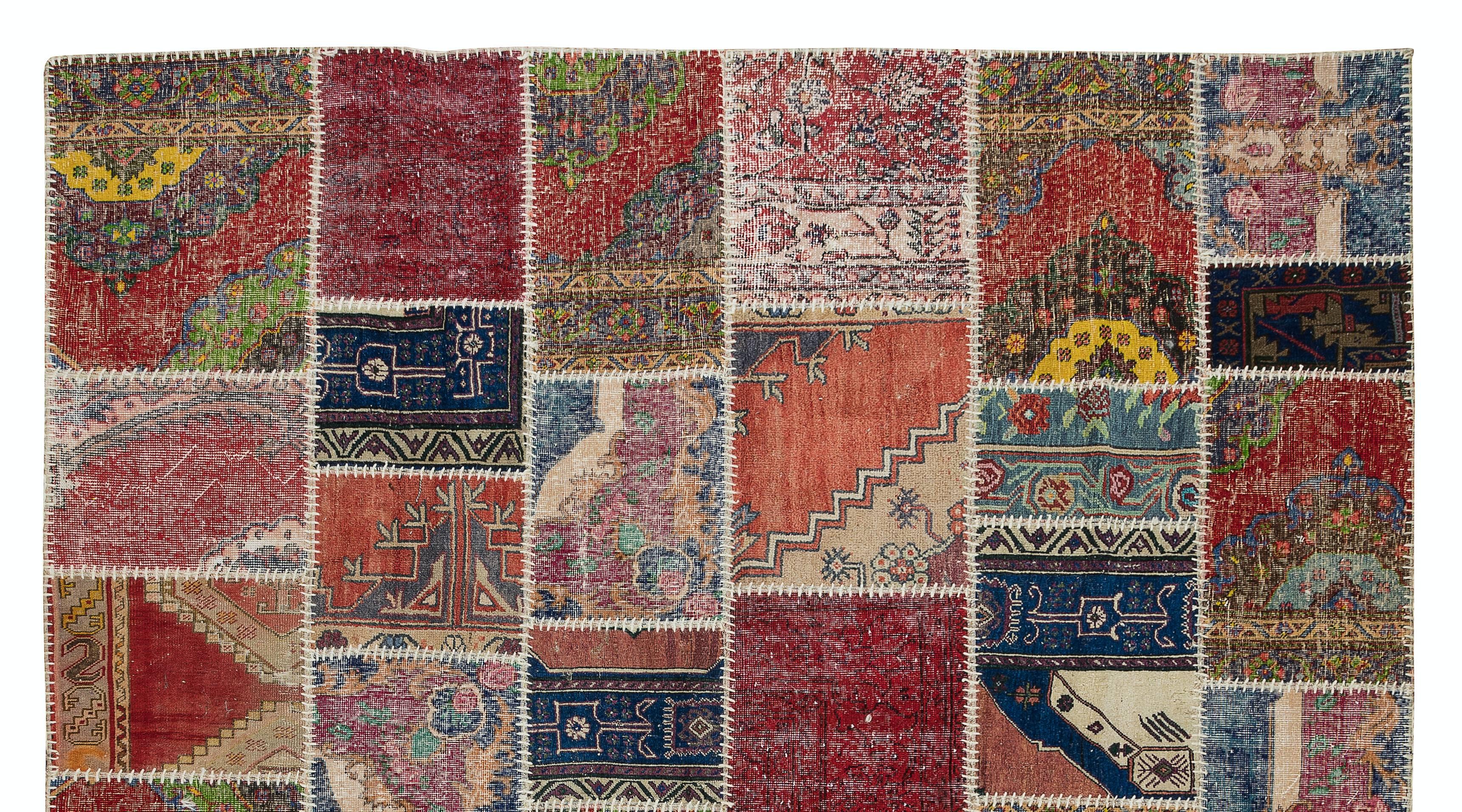 Turkish 8x10 Ft Handmade Central Anatolian Patchwork Rug Made from Vintage Carpets For Sale
