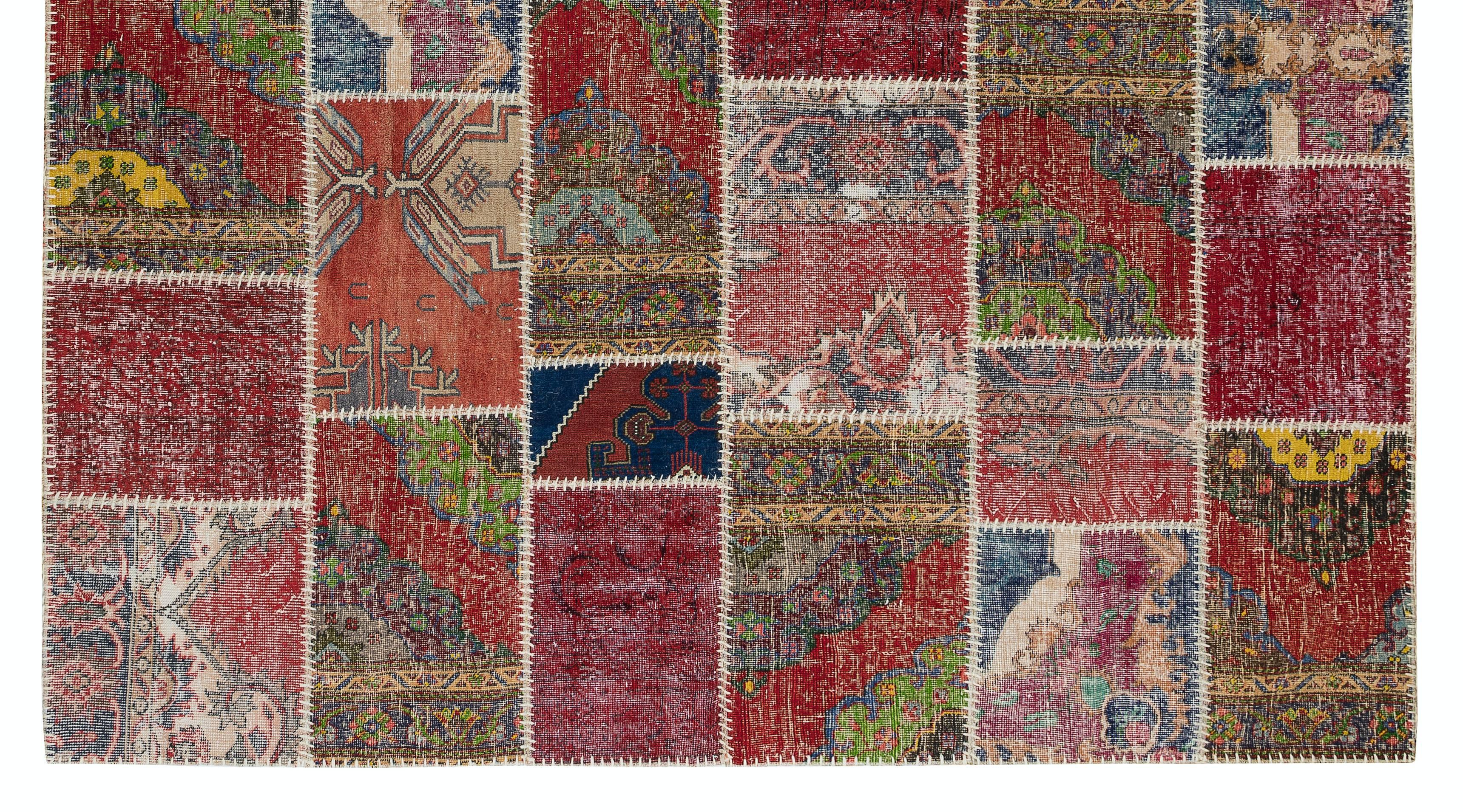 Hand-Knotted 8x10 Ft Handmade Central Anatolian Patchwork Rug Made from Vintage Carpets For Sale