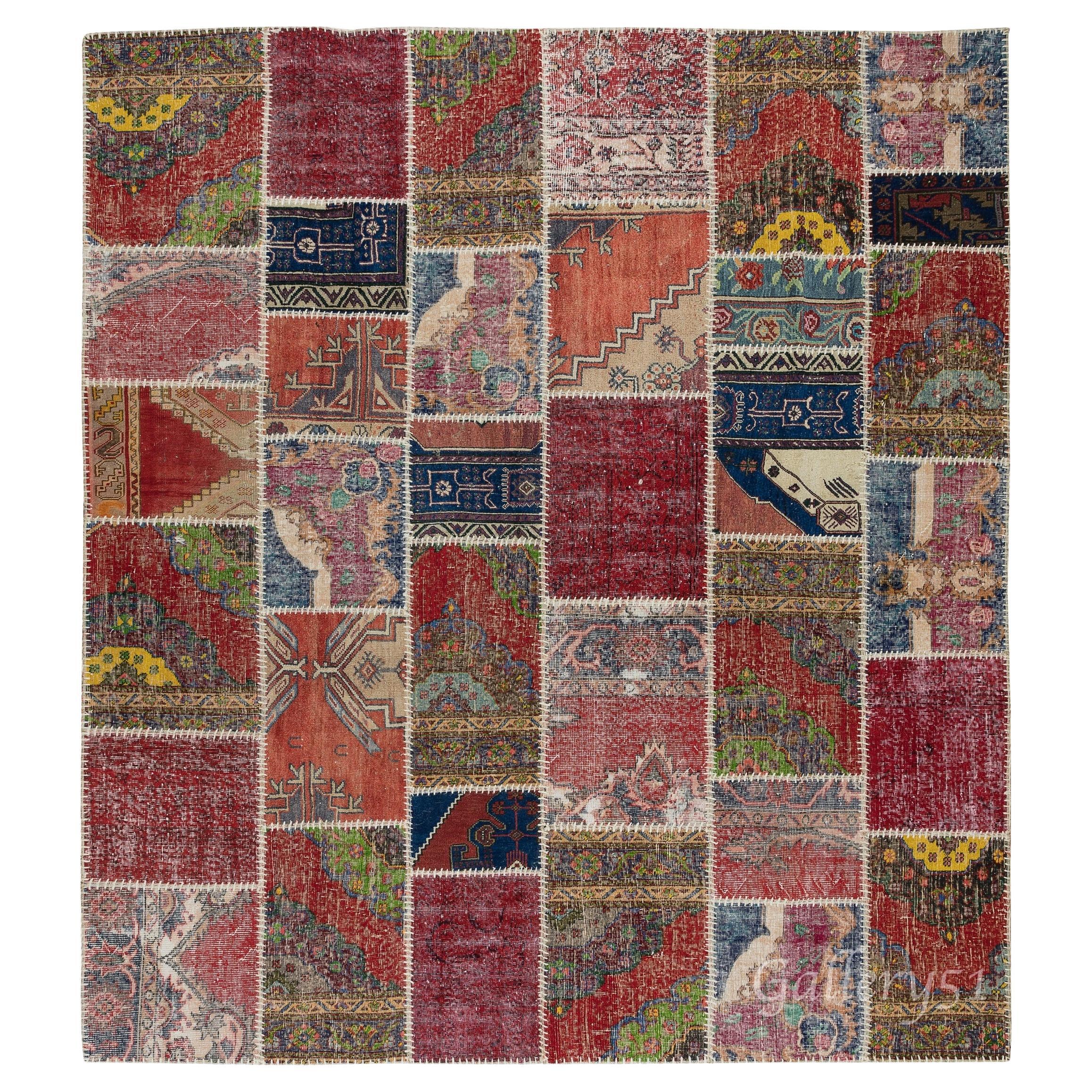 8x10 Ft Handmade Central Anatolian Patchwork Rug Made from Vintage Carpets For Sale