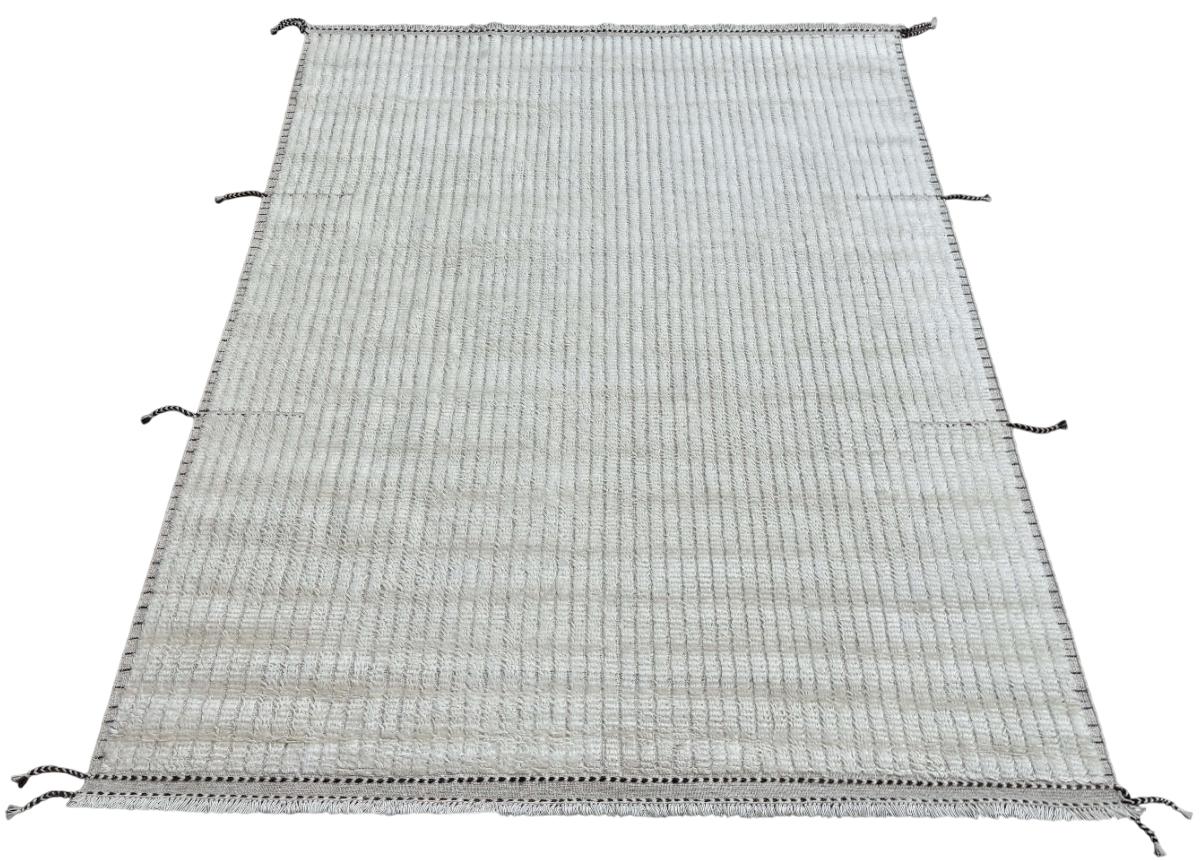 Elevate your living space with the exquisite charm of this new modern hand-knotted Moroccan berber beni ourain rug, crafted with precision and care from 100% wool. Combining the allure of Moroccan design with contemporary sensibilities, this rug is