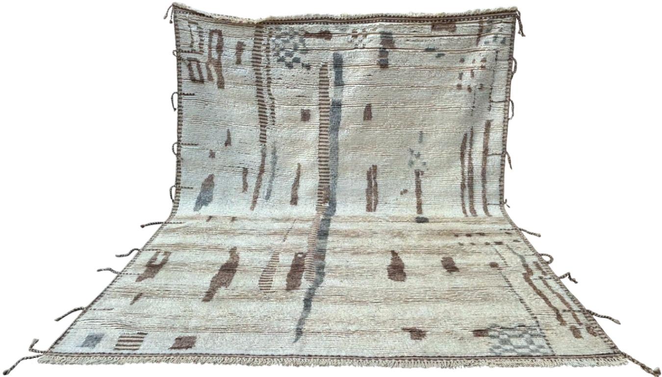 Hand-Knotted 8x10 Ft Handmade Moroccan Azilal Style Rug. 100% Wool. Modern Beni Ourain Carpet For Sale