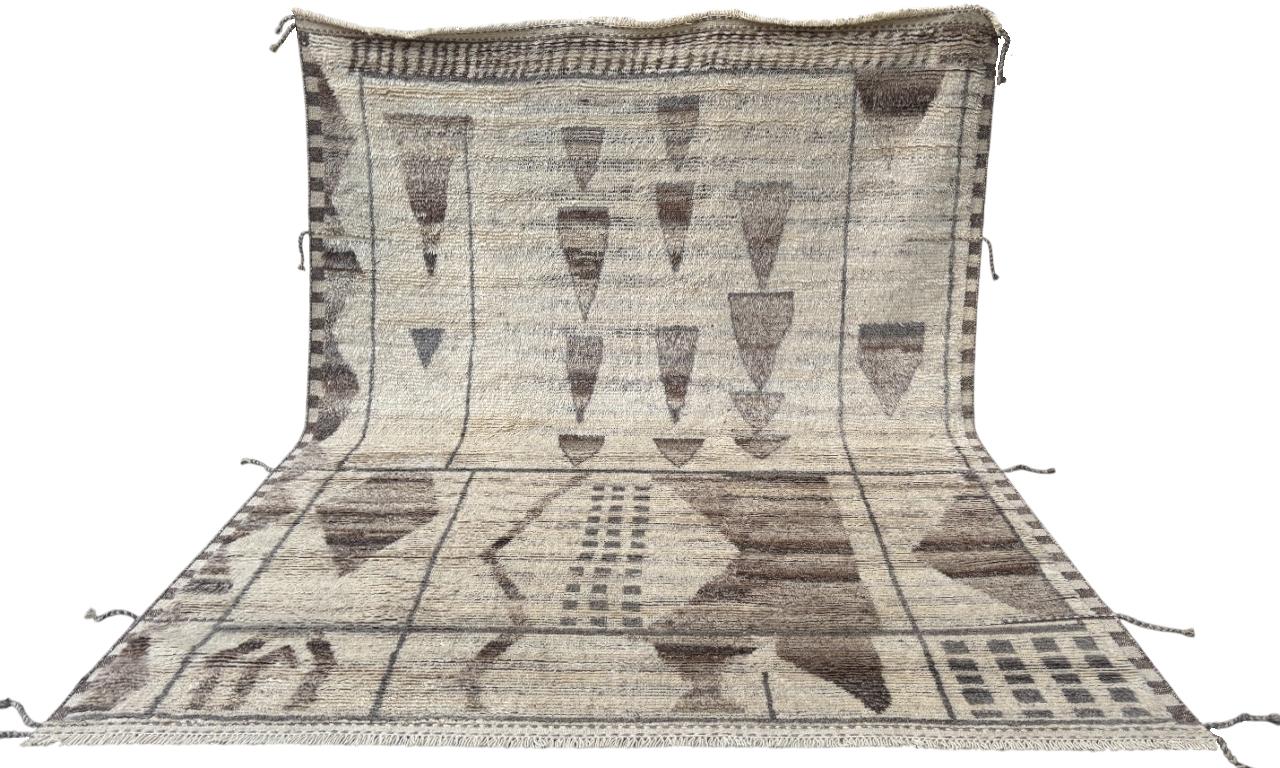8x10 Ft Handgefertigter marokkanischer Teppich im Azilal-Stil. 100% Wolle. Modern Beni Ourain Carpet (Türkisch) im Angebot