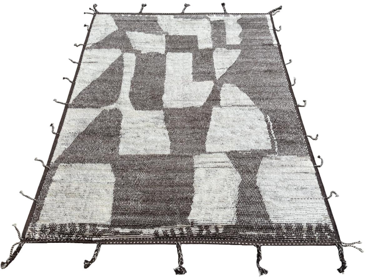 Elevate your living space with the exquisite charm of this new modern hand-knotted Moroccan berber beni ourain rug, crafted with precision and care from 100% wool. Combining the allure of Moroccan design with contemporary sensibilities, this rug is