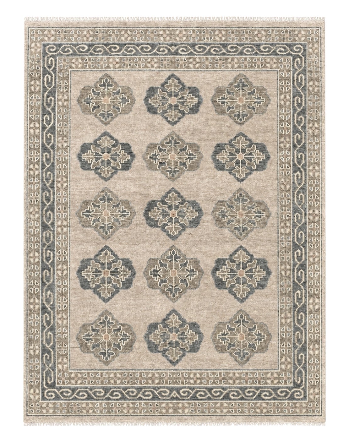 8x10 ft Handmade Oushak Wool Area Rug for Living Room, Geometric Design Carpet For Sale