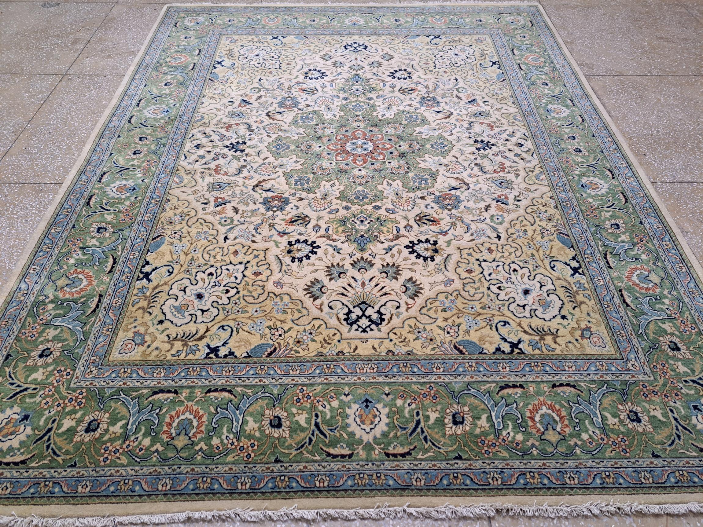 8x10 Ft Heriz Inspirierter Handgefertigter Teppich. Antiker Heriz-Look. 100% Wolle Teppich (21. Jahrhundert und zeitgenössisch) im Angebot