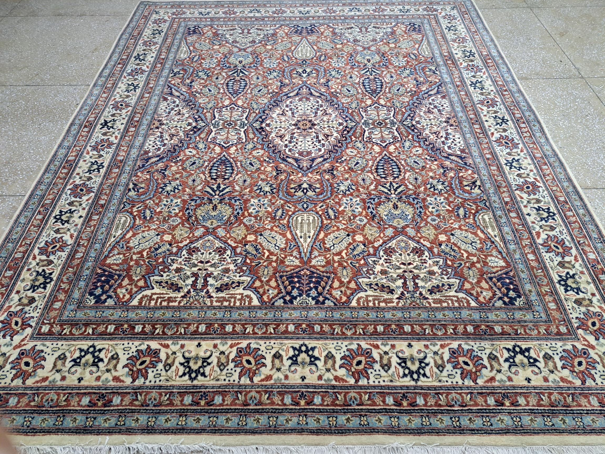 8x10 Ft Heriz Inspirierter Handgefertigter Teppich. Antiker Heriz-Look. 100% Wolle Teppich (21. Jahrhundert und zeitgenössisch) im Angebot