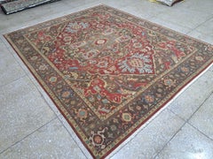 8x10 Ft Heriz Inspired Handmade Wool Rug. Antique Style Area Carpet. 100% Wool