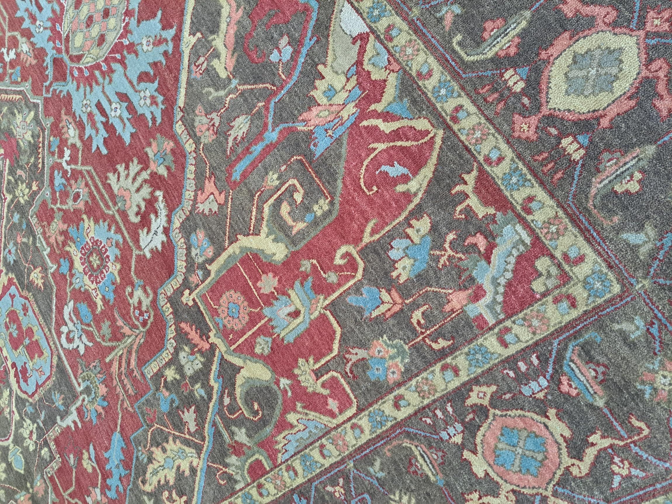 Indiano 8x10 Ft Heriz Inspired Handmade Wool Rug. Antique Style Area Carpet. 100% Wool in vendita