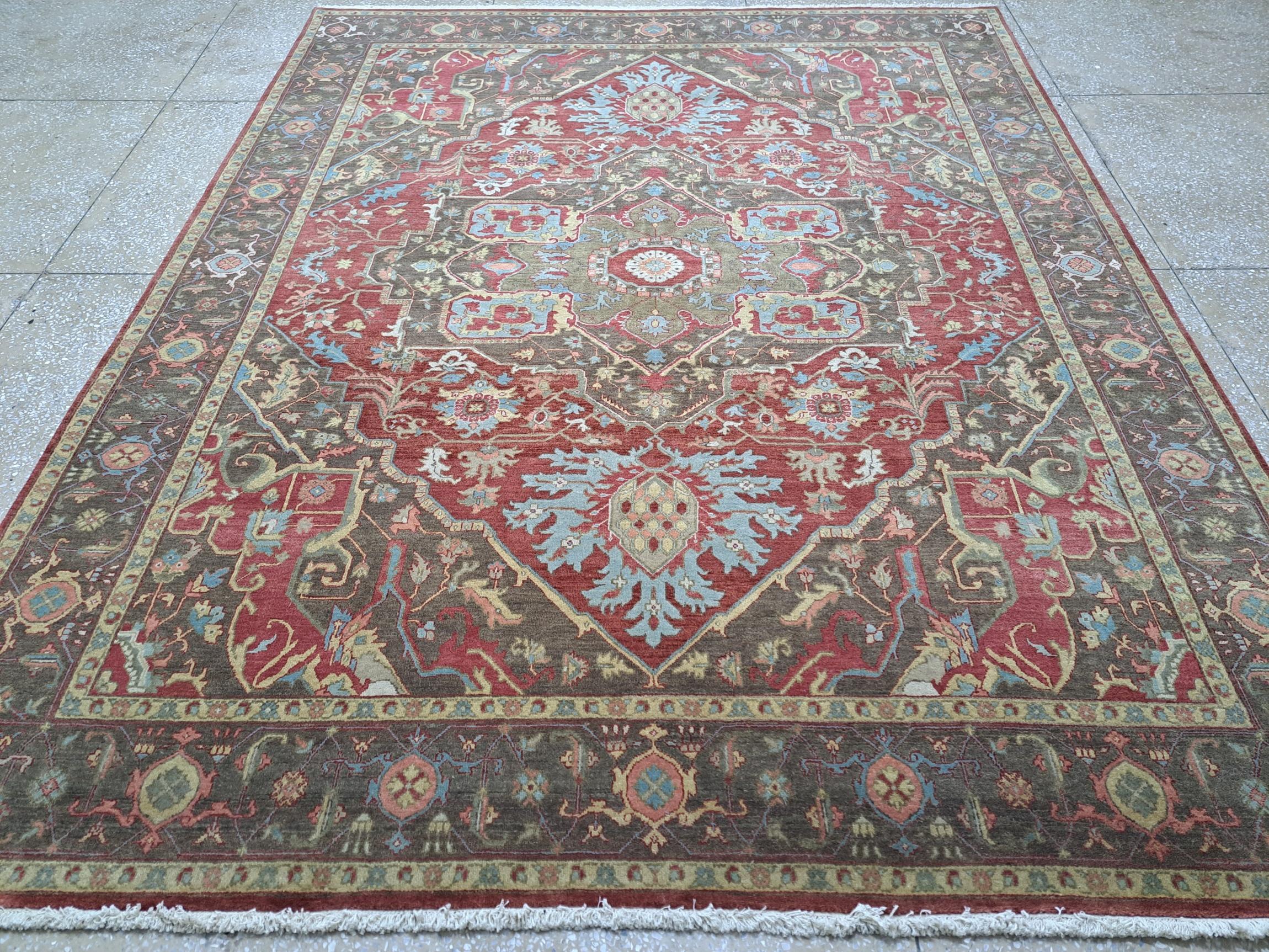 8x10 Ft Heriz Inspired Handmade Wool Rug. Antique Style Area Carpet. 100% Wool In condizioni Nuovo in vendita a Spring Valley, NY