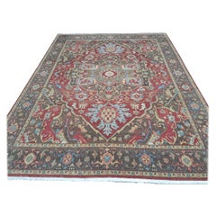 8x10 Ft Heriz Inspired Handmade Wool Rug. Antique Style Area Carpet. 100% Wool