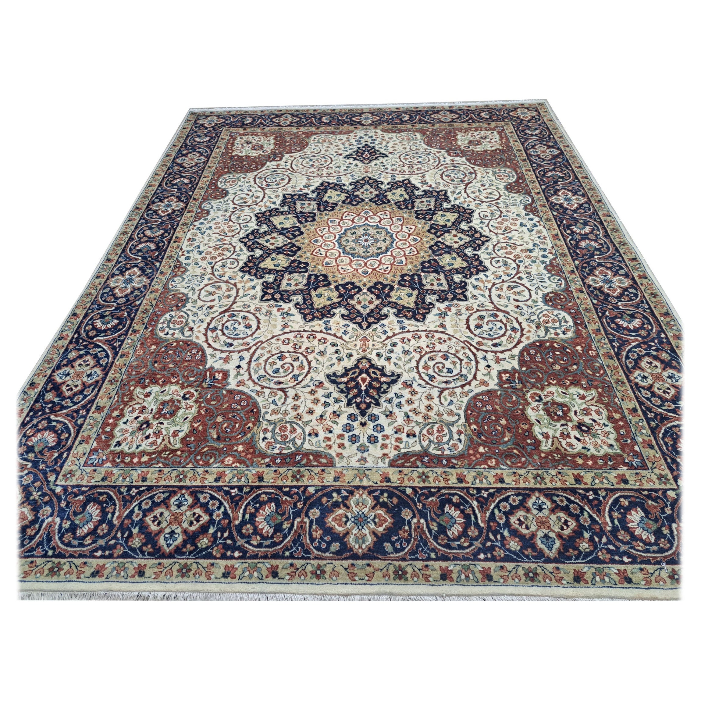 Tappeto in lana fatto a mano con ispirazione Heriz 8x10 Ft. Tappeto per aree in stile antico. 100% Lana