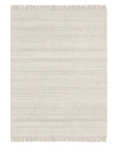 8x10 ft Minimalist Handmade Area Rug in Ivory. Hand-Knotted Wool & Bamboo Carpet